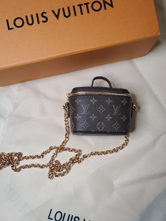 CC Boutique Handbags - Monogram Mini Vanity Crossbody in Brown with Gold Chain